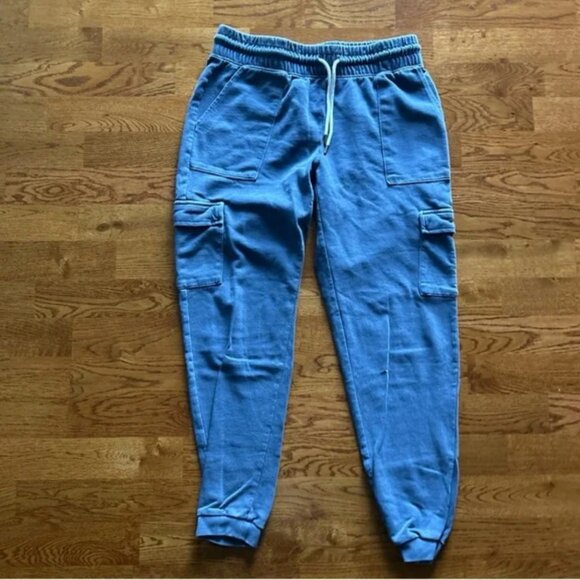 old navy cargo sweatpants blue s jogger soft pockets denim cotton pull on pants - Picture 2 of 4